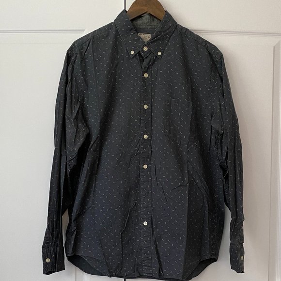 Men's J. Crew Button Down Shirt - Faded Black with Small Red Heart Pattern Color - Picture 1 of 2
